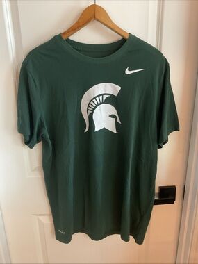 Michigan State Spartans - The Nike Tee Dri-Fit - Short Sleeve Green Logo Tee